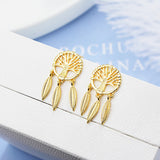925 Silver Tree Of Life Dream Catcher Stud Earrings Women Vintage Jewelry