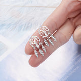 925 Silver Tree Of Life Dream Catcher Stud Earrings Women Vintage Jewelry