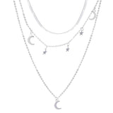 925 Silver Triple Layer Necklace Moon Star Pendant Choker