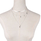 925 Silver Triple Layer Necklace Moon Star Pendant Choker