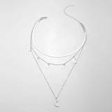 925 Silver Triple Layer Necklace Moon Star Pendant Choker