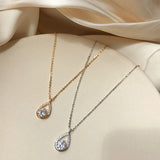925 Silver Water Drop Necklace Zircon Pendant Romantic Woman Engagement Gift