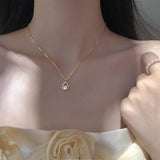 925 Silver Water Drop Necklace Zircon Pendant Romantic Woman Engagement Gift