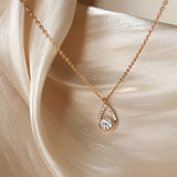 925 Silver Water Drop Necklace Zircon Pendant Romantic Woman Engagement Gift