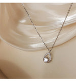 925 Silver Water Drop Necklace Zircon Pendant Romantic Woman Engagement Gift