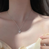 925 Silver Water Drop Necklace Zircon Pendant Romantic Woman Engagement Gift