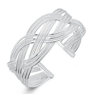 925 Silver Weave Bangle Bracelet - Women's Jewelry