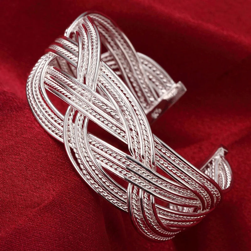 925 Silver Weave Bangle Bracelet - Women's Jewelry