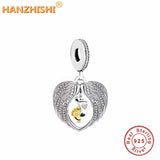 925 Silver Wing Baby Footprint Heart Dangle Charms Beads Fit Bracelet Necklace
