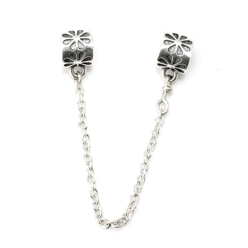 925 Silver Bow Safety Chain with Petal Beads for Bracelet