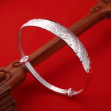 925 Silver Peacock Cuff Bracelet Adjustable Charm Bangle Girls Wedding Jewelry