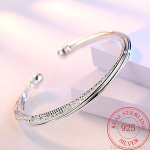 925 Sterling Silver Woman Charm Cuff Bracelet Linellae Adjustable Bangle