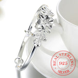 925 Silver Woman Cuff Bracelet Flower Lucky Bangle Retro Bridesmaid Jewelry