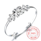 925 Silver Woman Cuff Bracelet Flower Lucky Bangle Retro Bridesmaid Jewelry