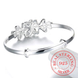 925 Silver Woman Cuff Bracelet Flower Lucky Bangle Retro Bridesmaid Jewelry