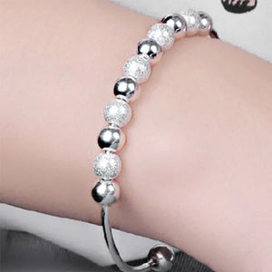 925 Sterling Silver Boho Beaded Bangle Bracelet for Party Wedding Jewelry