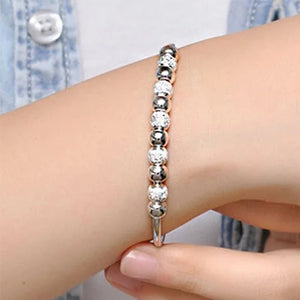 925 Sterling Silver Boho Beaded Bangle Bracelet for Party Wedding Jewelry