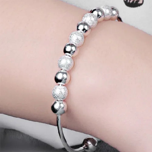 925 Sterling Silver Boho Beaded Bangle Bracelet for Party Wedding Jewelry