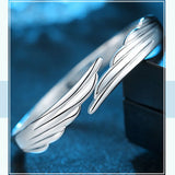 925 Sterling Silver Angel Wing Cuff Bracelet, Lucky Bangle for Women