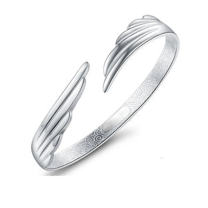 925 Sterling Silver Angel Wing Cuff Bracelet, Lucky Bangle for Women