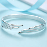 925 Sterling Silver Angel Wing Cuff Bracelet, Lucky Bangle for Women