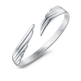 925 Sterling Silver Angel Wing Cuff Bracelet, Lucky Bangle for Women