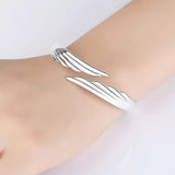 925 Sterling Silver Angel Wing Cuff Bracelet, Lucky Bangle for Women