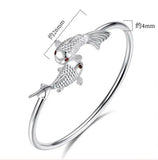 925 Silver Woman Cuff Bracelet Double Fish Adjustable Vintage Bangle