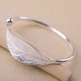 925 Silver Leaf Cuff Bracelet Adjustable Charm Bangle Girls Party Jewelry