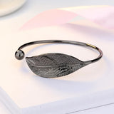925 Silver Leaf Cuff Bracelet Adjustable Charm Bangle Girls Party Jewelry
