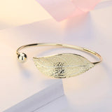 925 Silver Leaf Cuff Bracelet Adjustable Charm Bangle Girls Party Jewelry