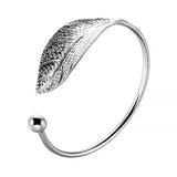 925 Silver Leaf Cuff Bracelet Adjustable Bangle Girls Party Jewelry