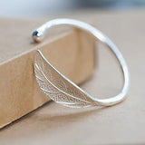 925 Silver Leaf Cuff Bracelet Adjustable Bangle Girls Party Jewelry