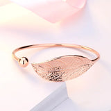 925 Silver Leaf Cuff Bracelet Adjustable Charm Bangle Girls Party Jewelry