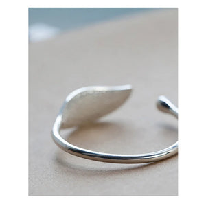 925 Silver Leaf Cuff Bracelet Open Charm Bangle Adjustable Girls Party Jewelry