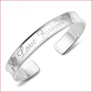 925 Silver Woman Cuff Bracelet Open Love Polishing Lucky Charm Bangle