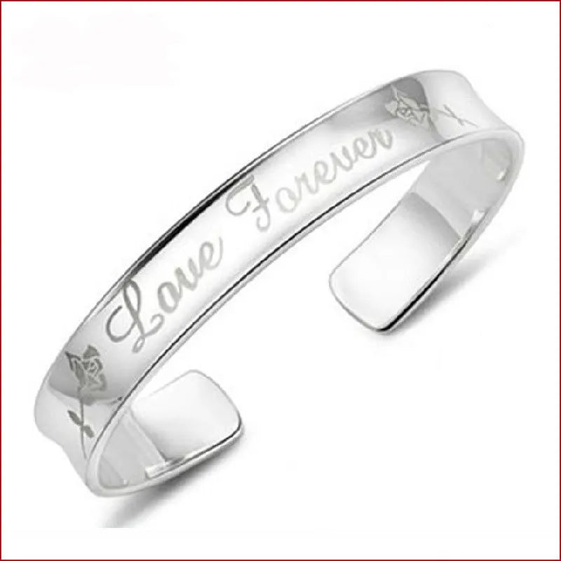 925 Silver Woman Cuff Bracelet Open Love Polishing Lucky Charm Bangle