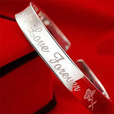925 Silver Woman Cuff Bracelet Open Love Polishing Lucky Charm Bangle