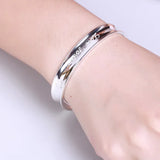 925 Silver Woman Cuff Bracelet Open Love Polishing Lucky Charm Bangle