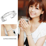 925 Silver Woman Cuff Bracelet Open Love Polishing Lucky Charm Bangle