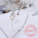925 Silver Pearl Leaf Cuff Bracelet Adjustable Charm Bangle