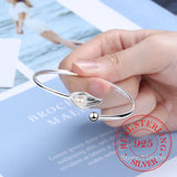 925 Silver Pearl Leaf Cuff Bracelet Adjustable Charm Bangle