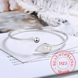925 Silver Pearl Leaf Cuff Bracelet Adjustable Charm Bangle