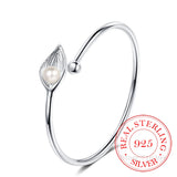925 Silver Pearl Leaf Cuff Bracelet Adjustable Charm Bangle