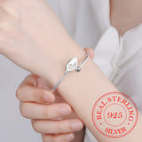 925 Silver Pearl Leaf Cuff Bracelet Adjustable Charm Bangle