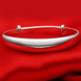925 Silver Woman Cuff Bracelet Open Thick Glossy Adjustable Vintage Bangle