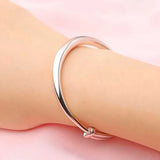 925 Silver Cuff Bracelet Glossy Vintage Bangle Lucky Charm Jewelry