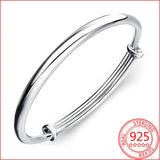 925 Silver Cuff Bracelet Glossy Vintage Bangle Lucky Charm Jewelry