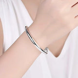 925 Silver Cuff Bracelet Glossy Vintage Bangle Lucky Charm Jewelry