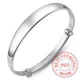 925 Silver Woman Cuff Bracelet Open Thick Glossy Adjustable Vintage Bangle